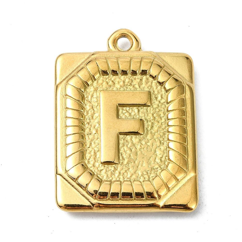 Bedel letter rechthoek alfabet A-Z RVS 18K goud 25x18mm - Image 5