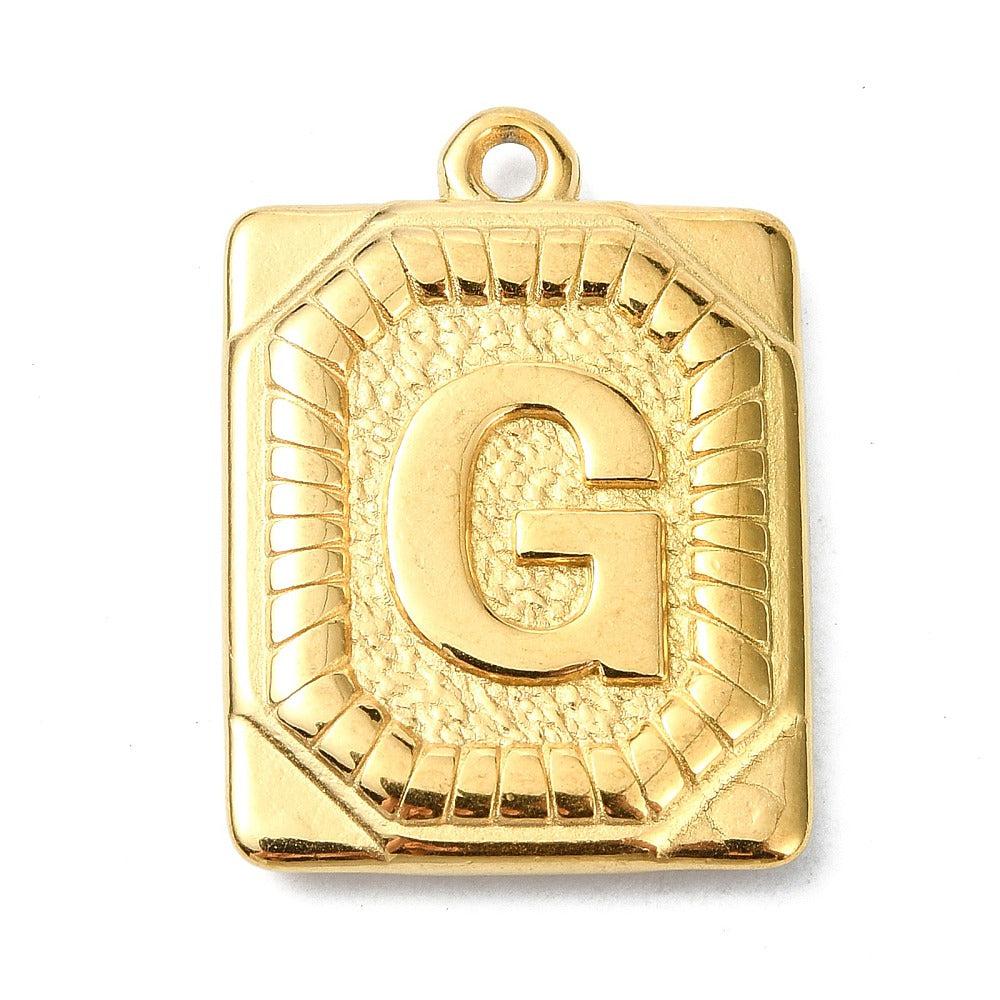 Bedel letter rechthoek alfabet A-Z RVS 18K goud 25x18mm - Image 6
