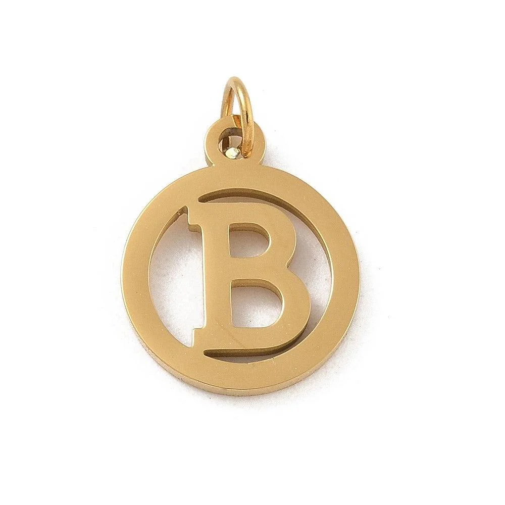 Bedel letter rond alfabet A-Z goud RVS 14x12mm - Image 2