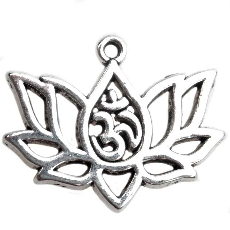 Bedel lotus bloem met Ohm Zilver 17x21mm - 4 stuks