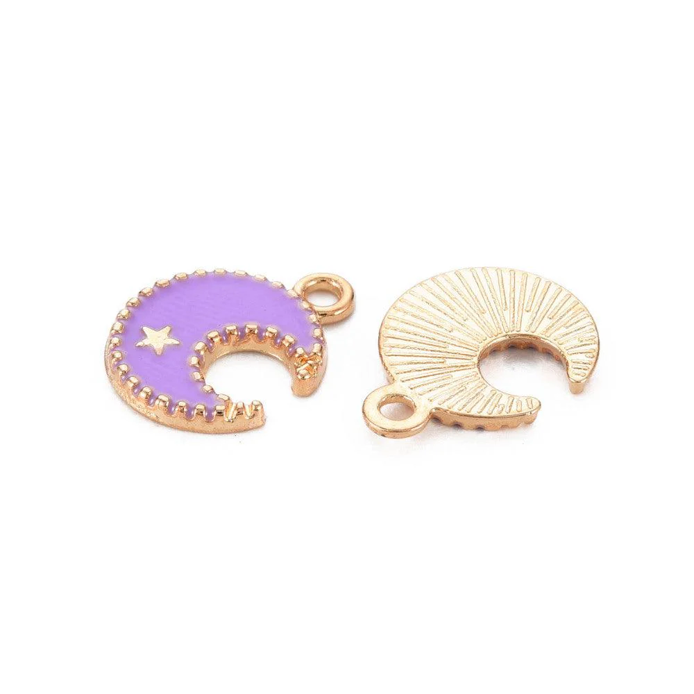 Bedel maan emaille paars goud 16x13mm - Image 2
