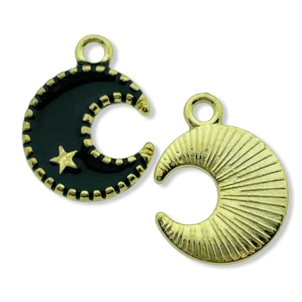 Bedel maan zwart goud 16x13mm