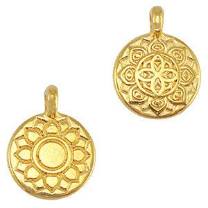 Bedel metaal rond met bloem DQ goud 13x10mm