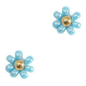 Bedel miyuki bloem licht blauw goud 8mm