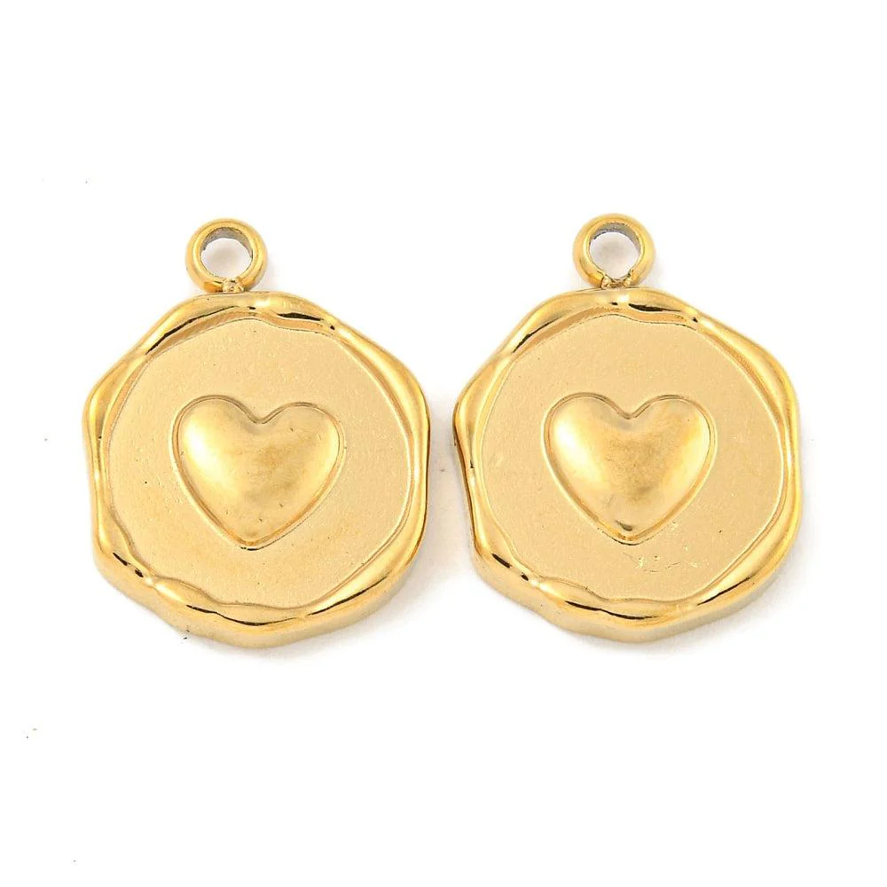 Bedel munt hartje goud RVS 18K 16x3mm