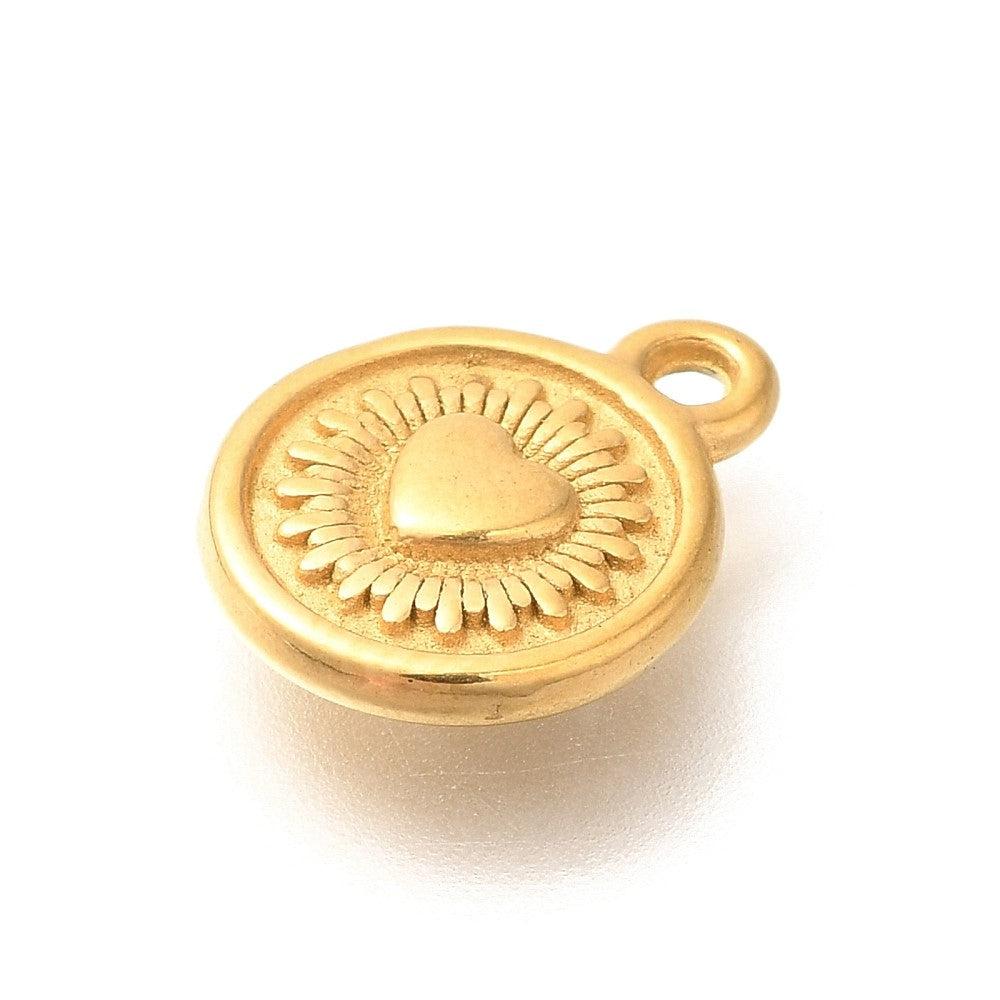 Bedel Munt met hartje 18K Gold Plated 12x10mm - per stuk - Image 2