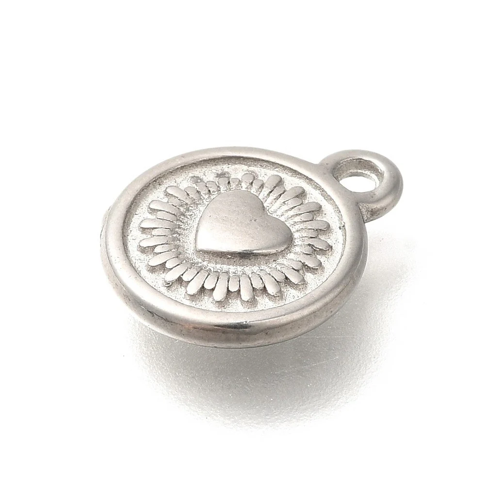 Bedel Munt met hartje RVS zilver 12x10mm - per stuk - Image 2