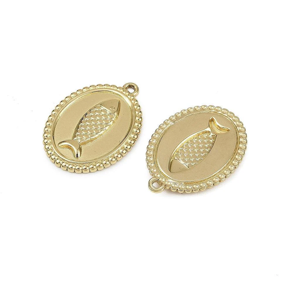 Bedel munt vis RVS Goud 23,5mm - per stuk