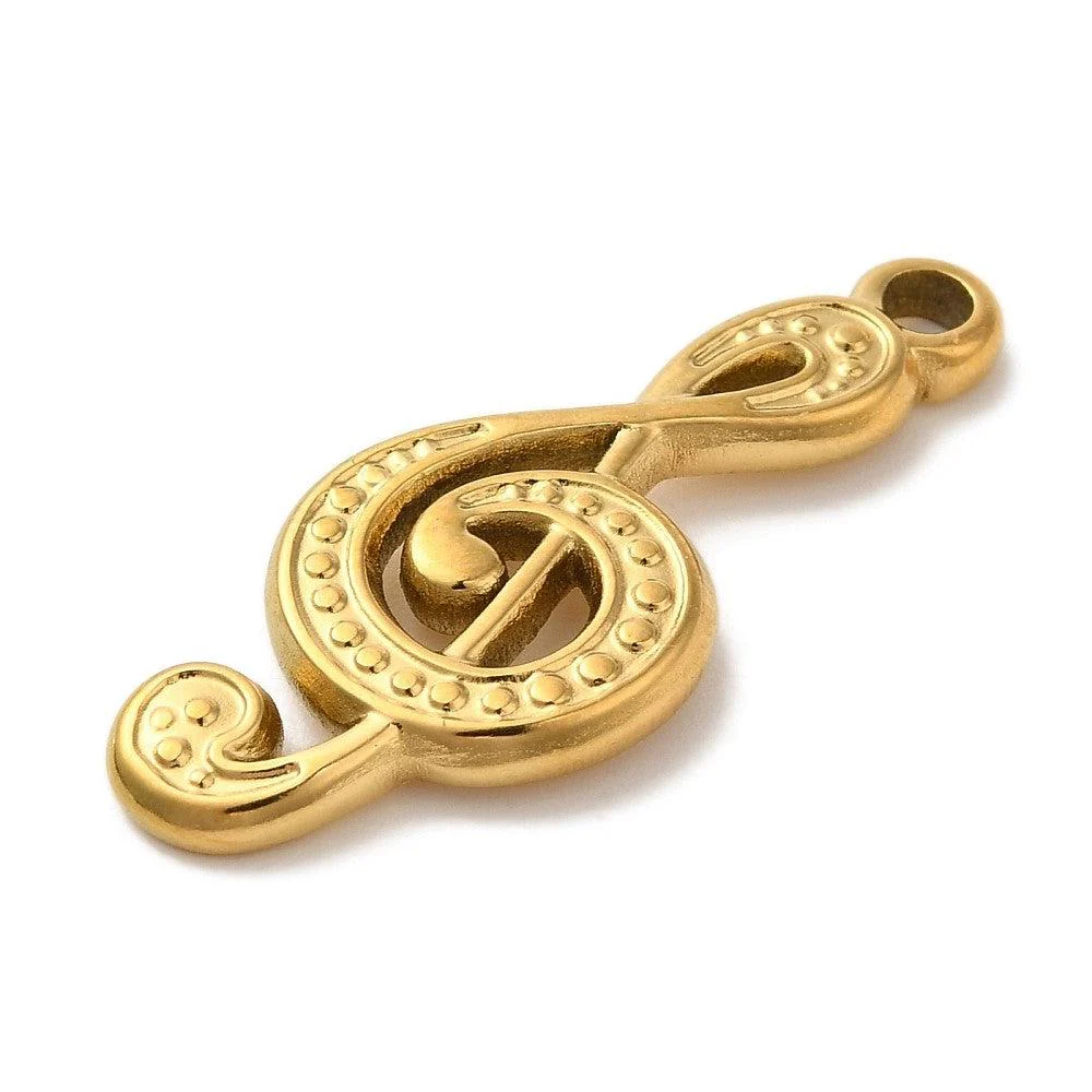 Bedel muzieknoot 18K RVS goud 28x11mm - per stuk - Image 2