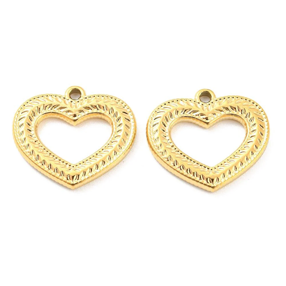 Bedel open hart relief goud 18K RVS 16x18mm