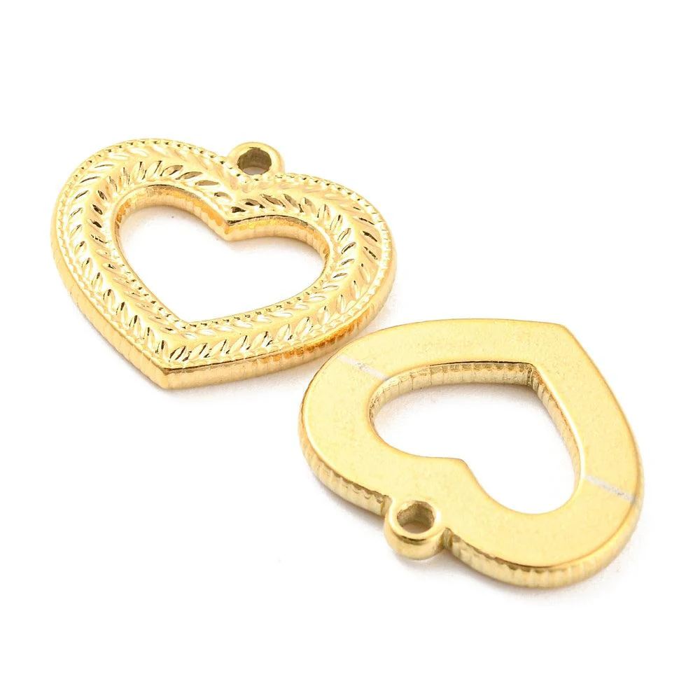 Bedel open hart relief goud 18K RVS 16x18mm - Image 2