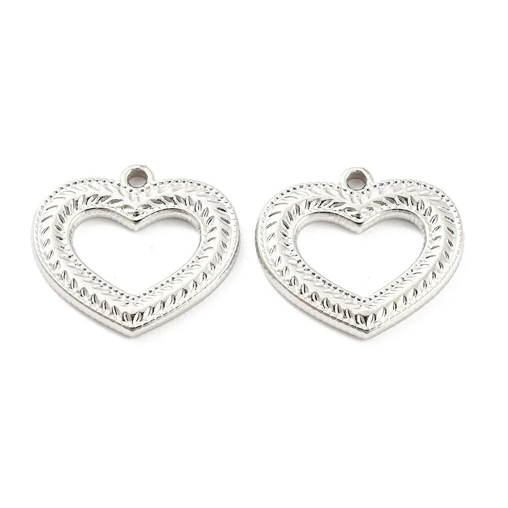 Bedel open hart relief zilver RVS 16x18mm
