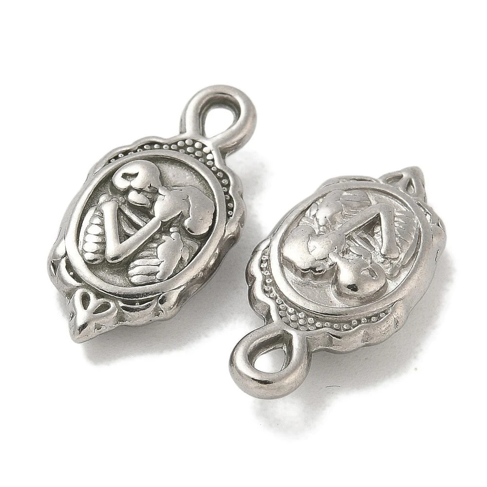 Bedel Ovaal met skelet RVS zilver 20x10mm - per stuk - Image 2