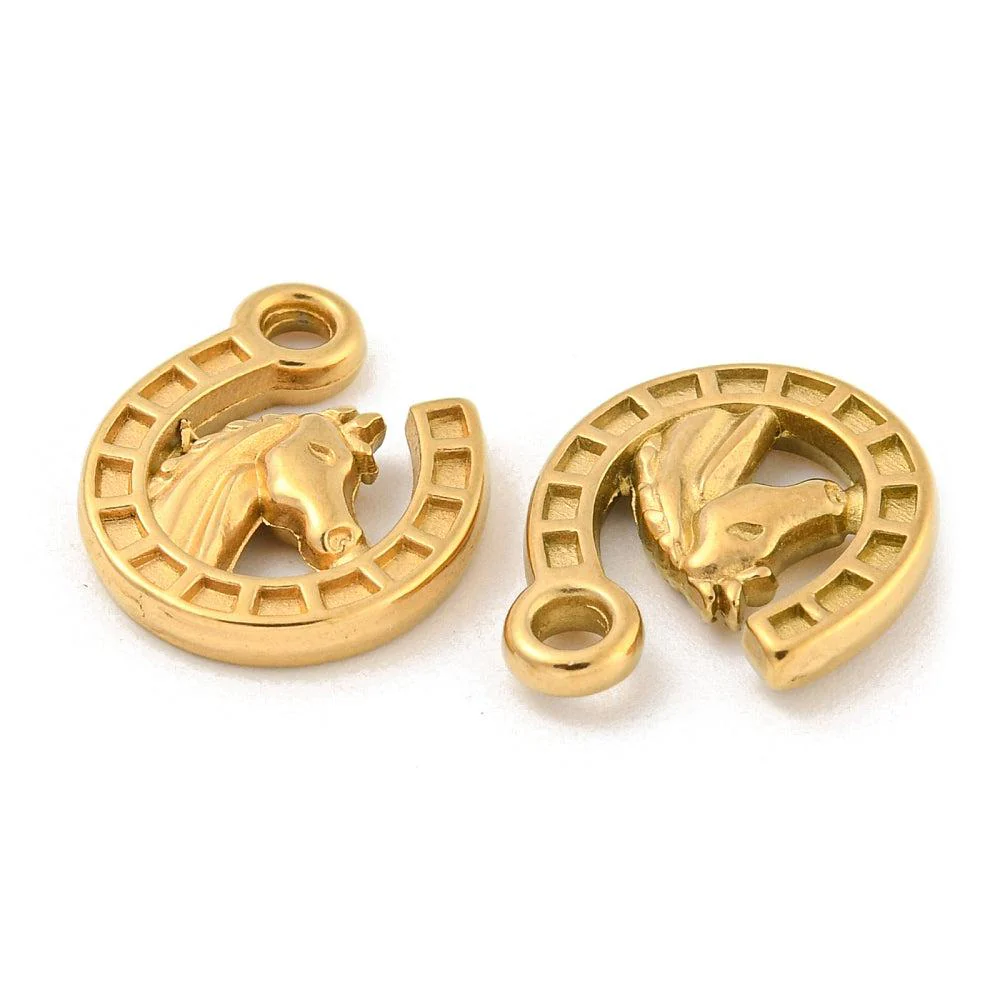 Bedel paard hoefijzer goud RVS 18K 16x13mm