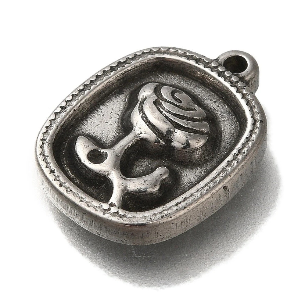 Bedel rechthoek met bloem RVS zilver 14x18mm - per stuk - Image 2