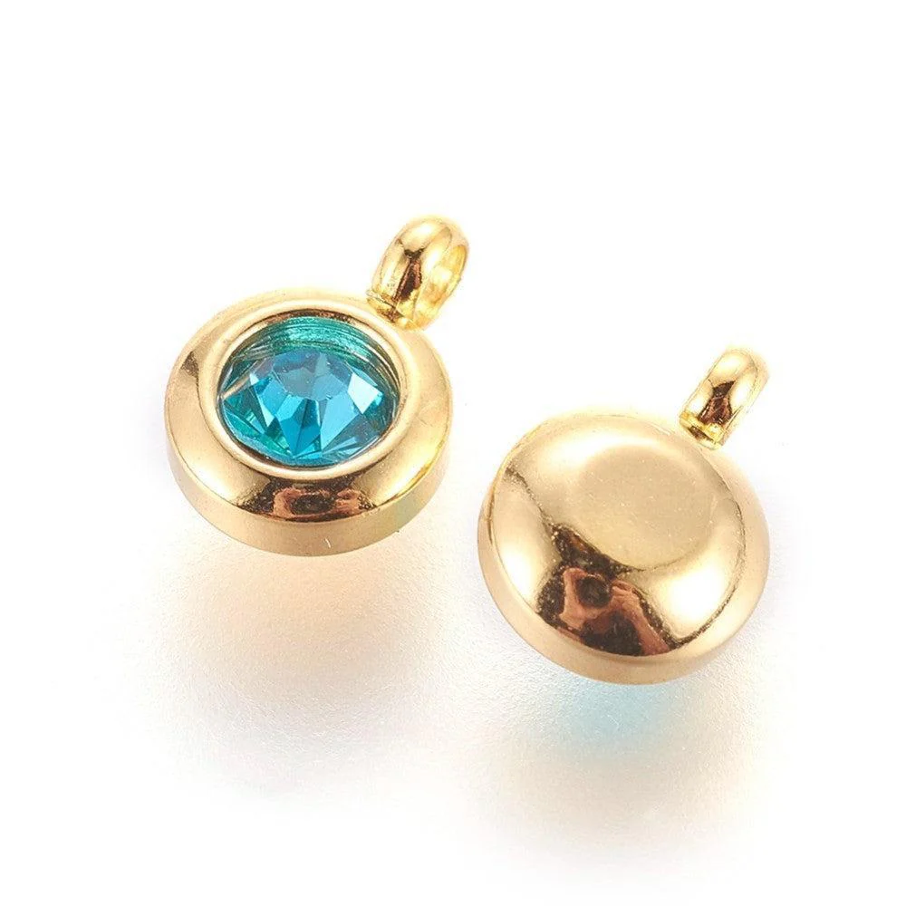 Bedel rhinestone Aquamarine RVS Goud 9mm - per stuk - Image 2