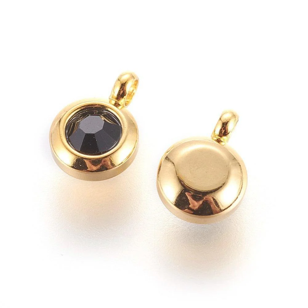 Bedel rhinestone zwart RVS Goud 9mm - per stuk - Image 2