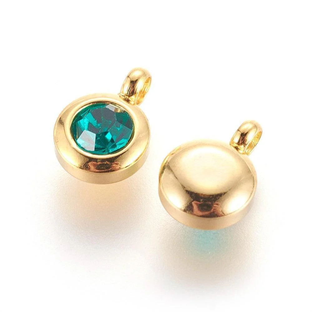 Bedel rhinestone Emerald Green RVS Goud 9mm - per stuk - Image 2