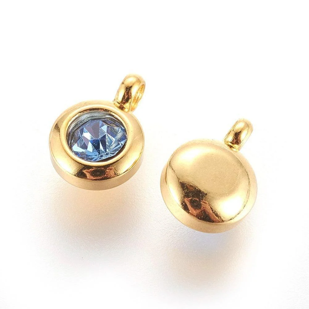 Bedel rhinestone Licht Blauw RVS Goud 9mm - per stuk - Image 2