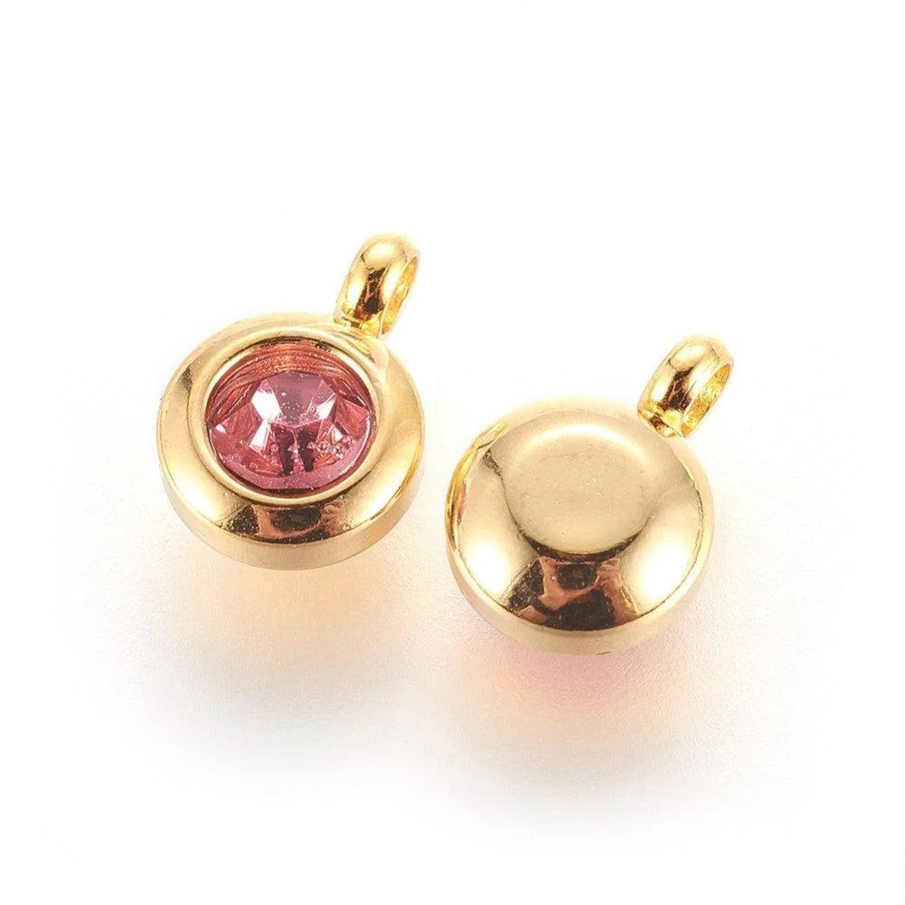 Bedel rhinestone Pink RVS Goud 9mm - per stuk - Image 2