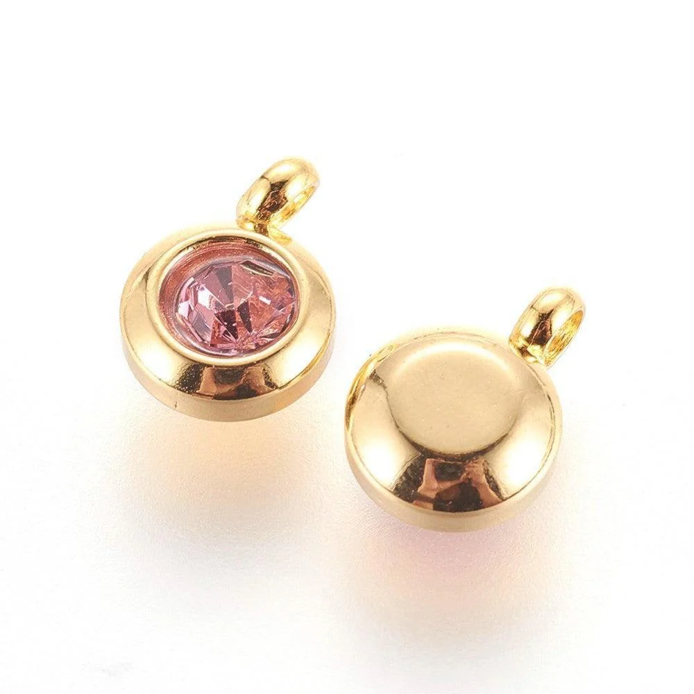 Bedel rhinestone Roze RVS Goud 9mm - per stuk - Image 2