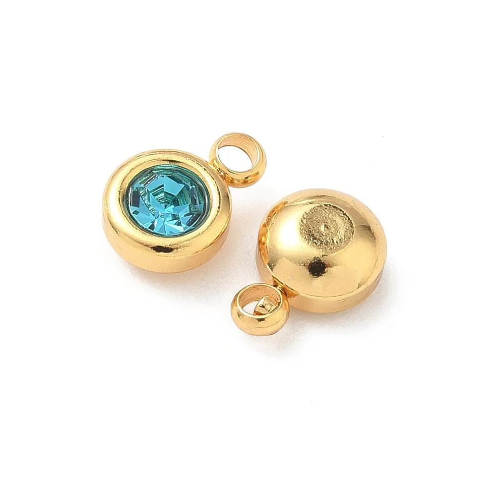 Bedel rhinestone RVS Aqua Blauw / 18k Gold Plated 9mm - per stuk - Image 2