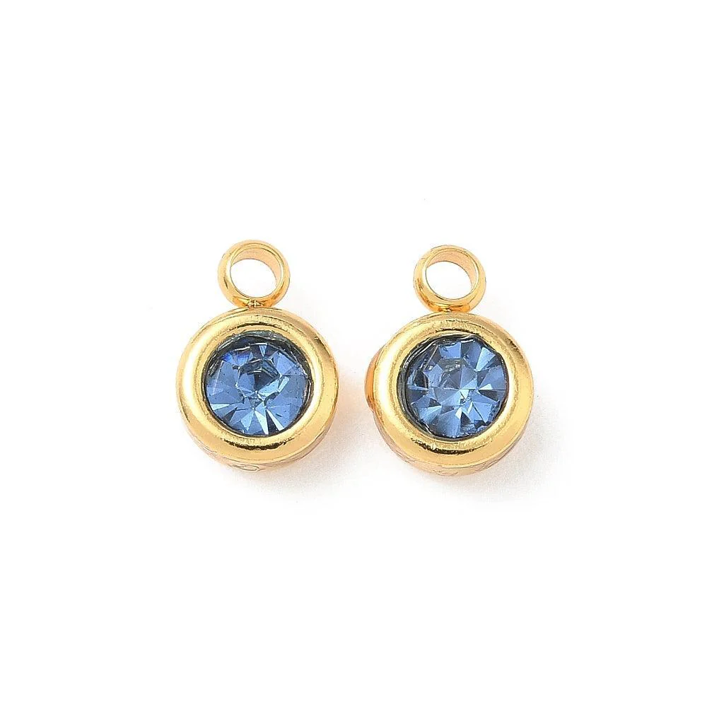 Bedel rhinestone RVS Blauw / 18k Gold Plated 9mm - per stuk