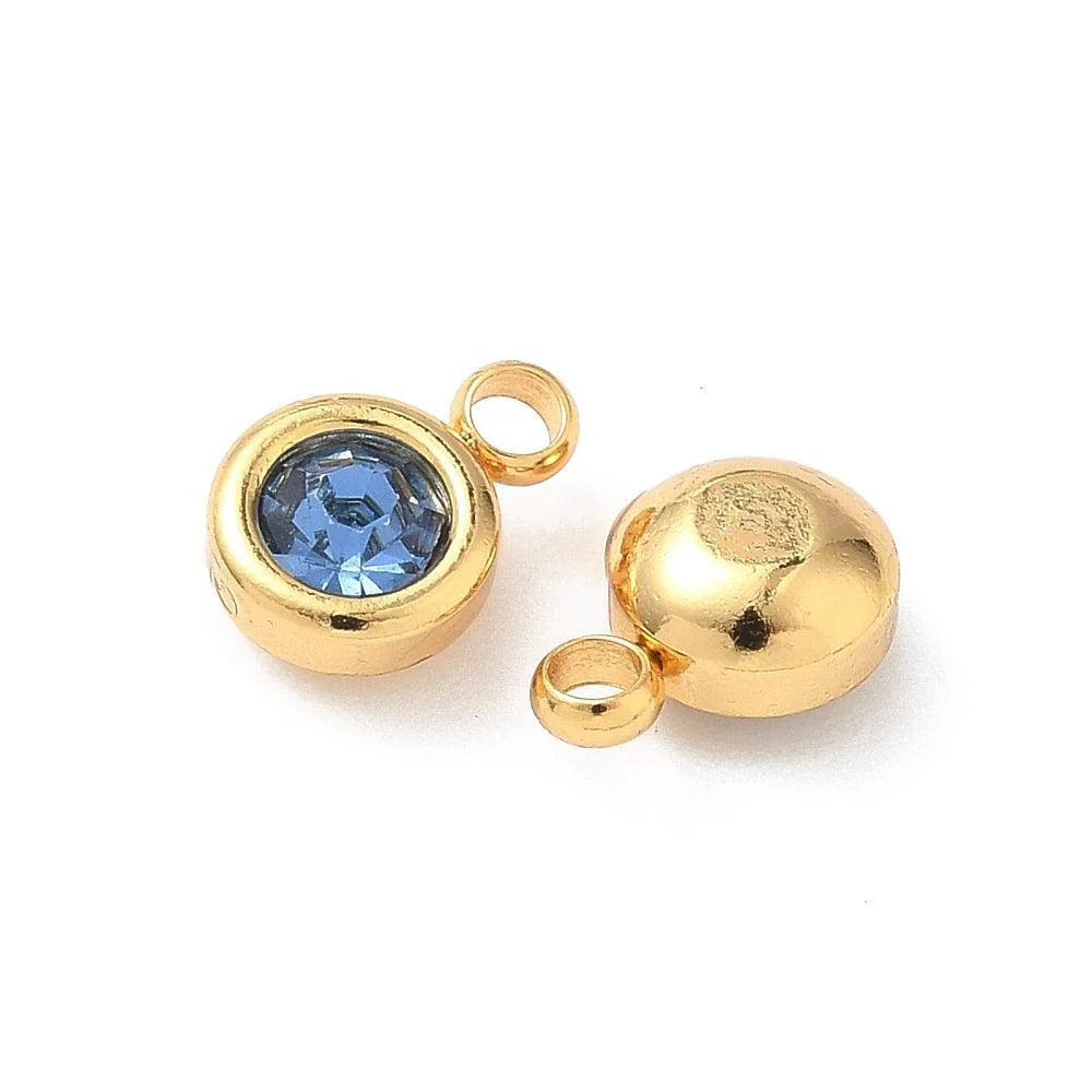 Bedel rhinestone RVS Blauw / 18k Gold Plated 9mm - per stuk - Image 2