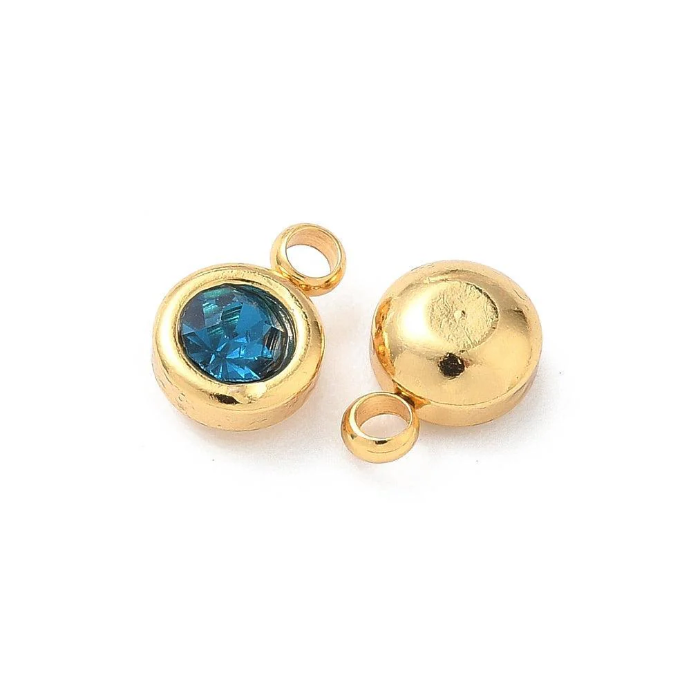 Bedel rhinestone RVS Blue Zircoon / 18k Gold Plated 9mm - per stuk - Image 2