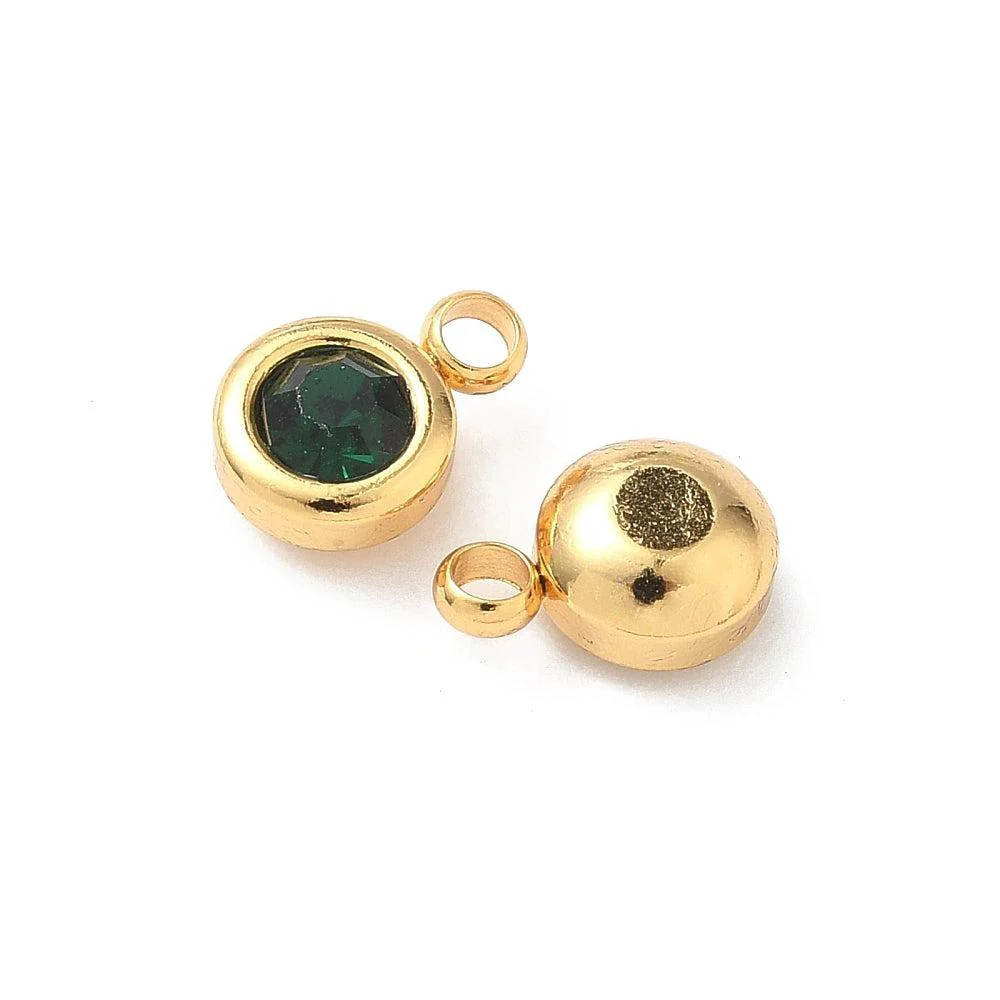 Bedel rhinestone RVS Donker Groen / 18k Gold Plated 9mm - per stuk - Image 2