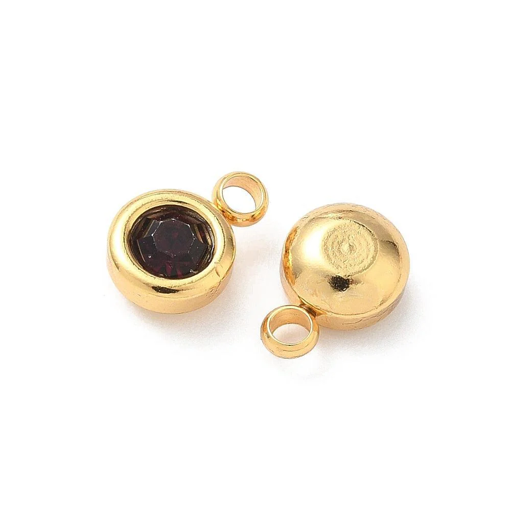 Bedel rhinestone RVS Bordeaux / 18k Gold Plated 9mm - per stuk - Image 2