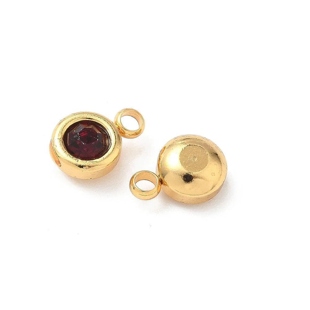Bedel rhinestone RVS Donker Rood / 18k Gold Plated 9mm - per stuk - Image 2