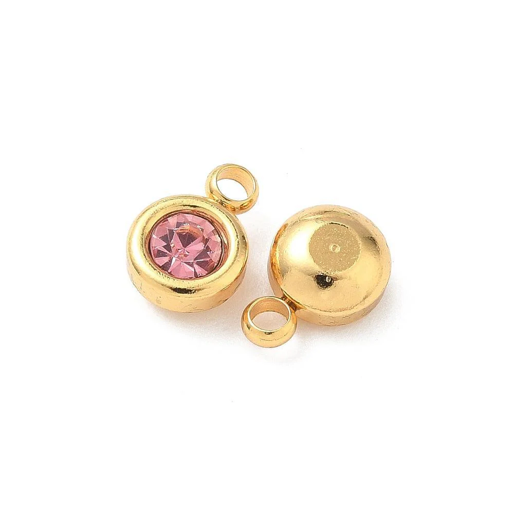 Bedel rhinestone RVS Flamingo Roze / 18k Gold Plated 9mm - per stuk - Image 2