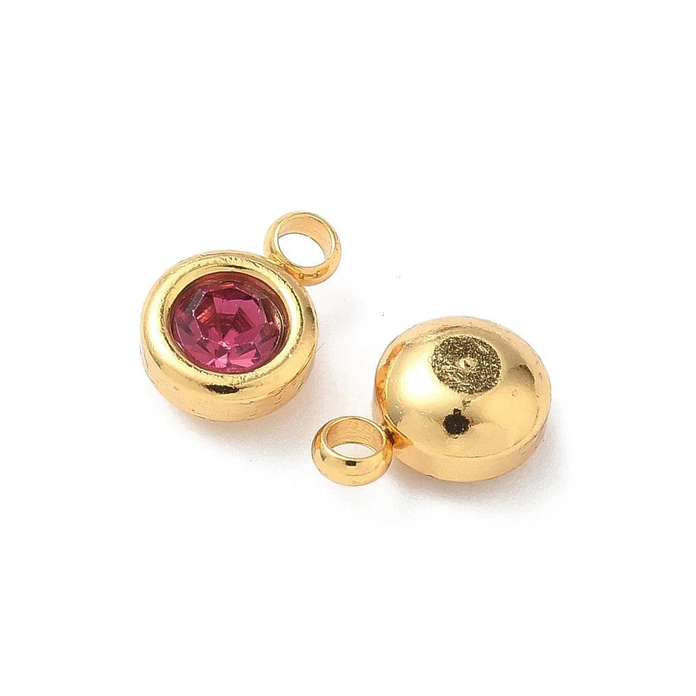 Bedel rhinestone RVS Fuchsia / 18k Gold Plated 9mm - per stuk - Image 2