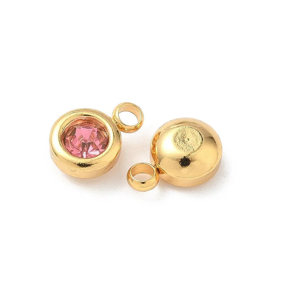 Bedel rhinestone RVS Hot Pink / 18k Gold Plated 9mm - per stuk - Image 2