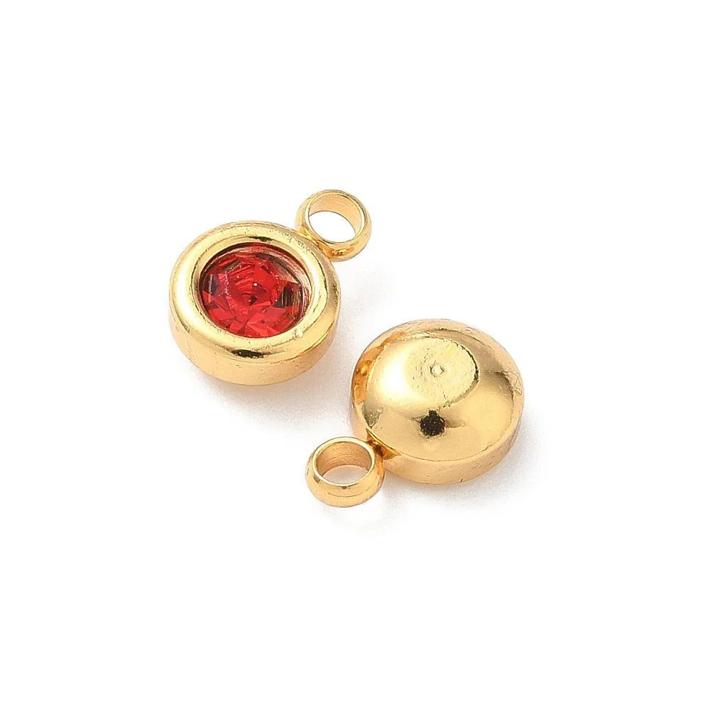 Bedel rhinestone RVS Rood / 18k Gold Plated 9mm - per stuk - Image 2