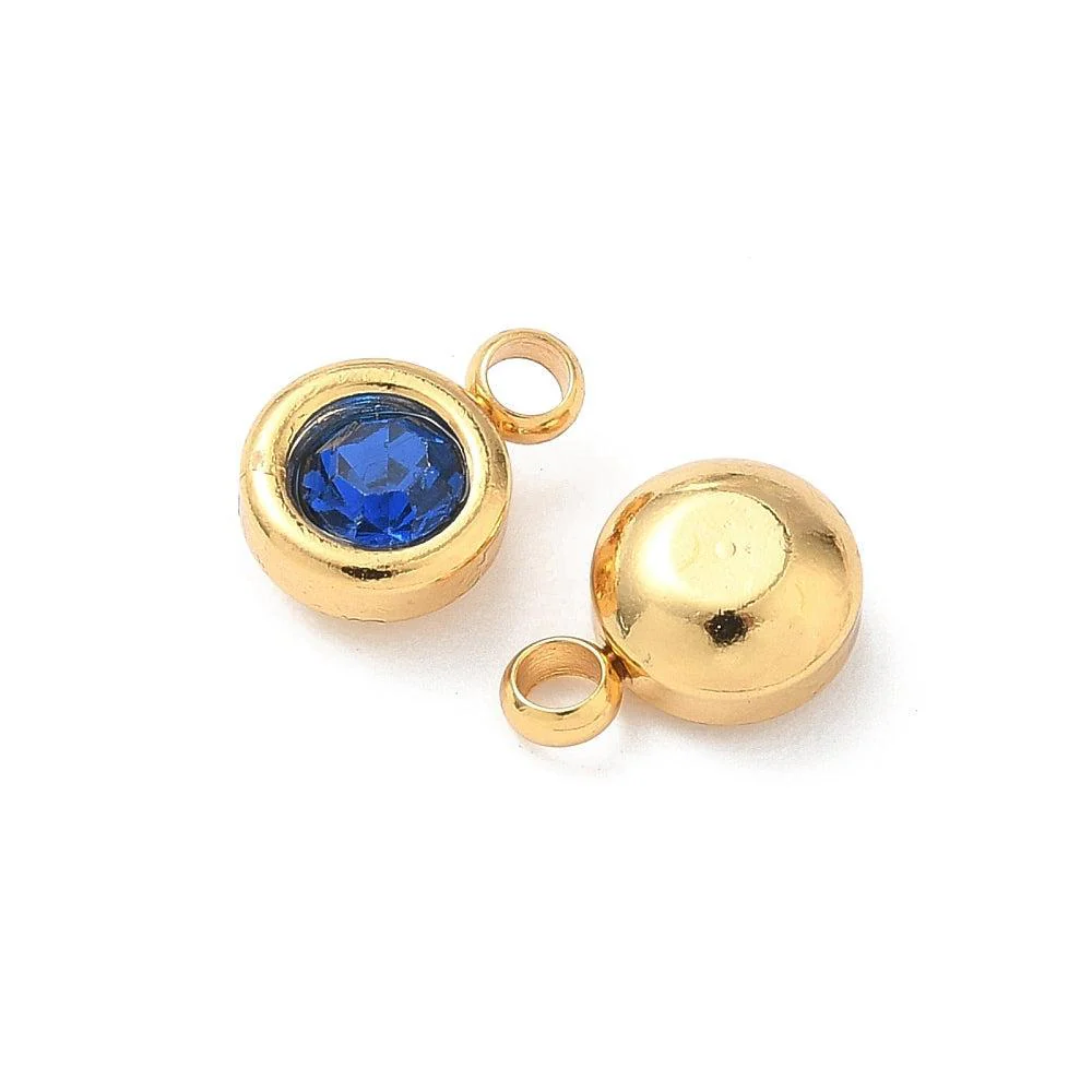 Bedel rhinestone RVS Royal Blue / 18k Gold Plated 9mm - per stuk - Image 2
