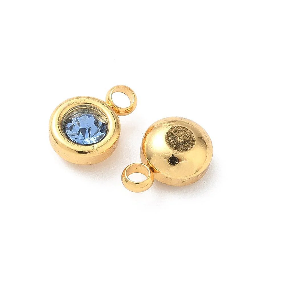 Bedel rhinestone RVS Staal Blauw / 18k Gold Plated 9mm - per stuk - Image 2