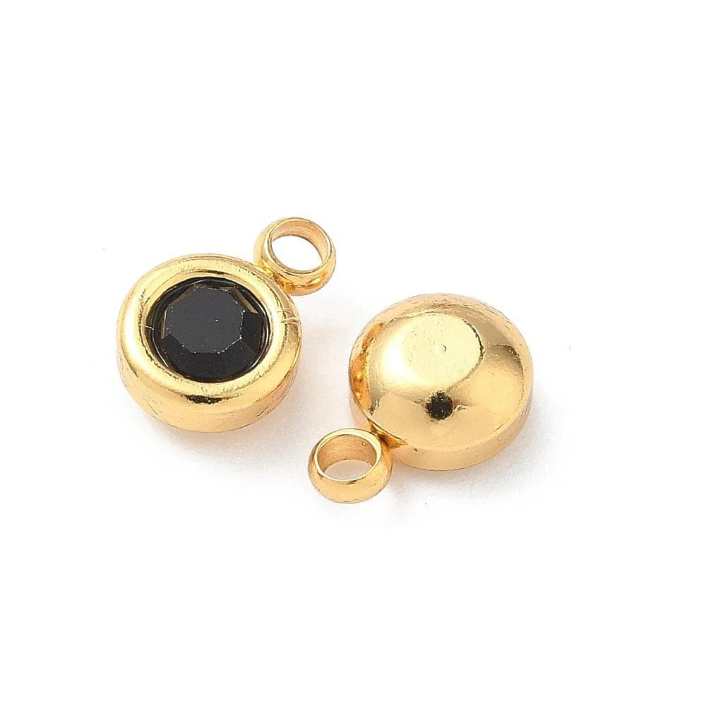 Bedel rhinestone RVS Zwart / 18k Gold Plated 9mm - per stuk - Image 2