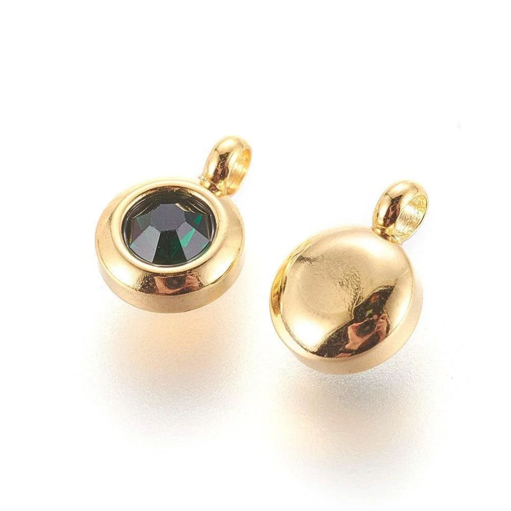 Bedel rhinestone Smaragd Groen RVS Goud 9mm - per stuk - Image 2