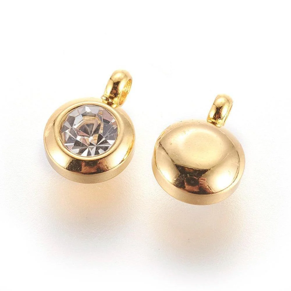 Bedel rhinestone Wit RVS Goud 9mm - per stuk - Image 2