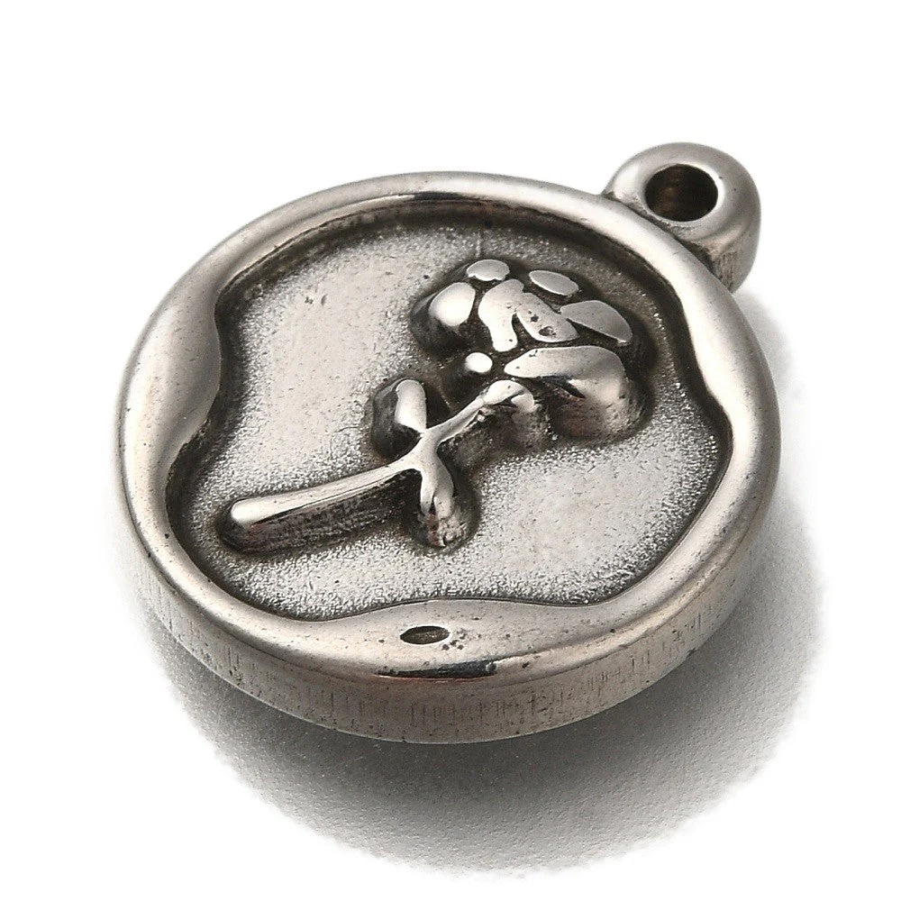 Bedel rond met bloem RVS zilver 19mm - per stuk - Image 2