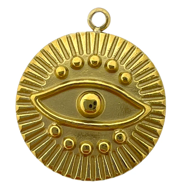 Bedel rond met oog RVS goud 18x15mm