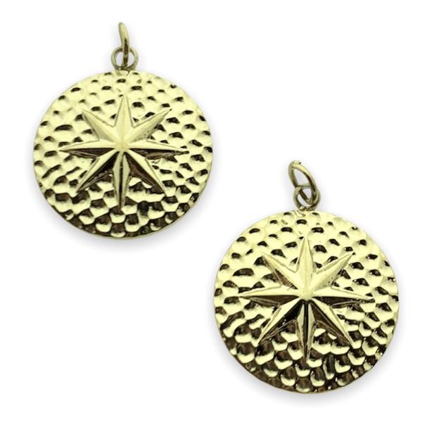 Bedel rond met ster RVS goud 18x15mm