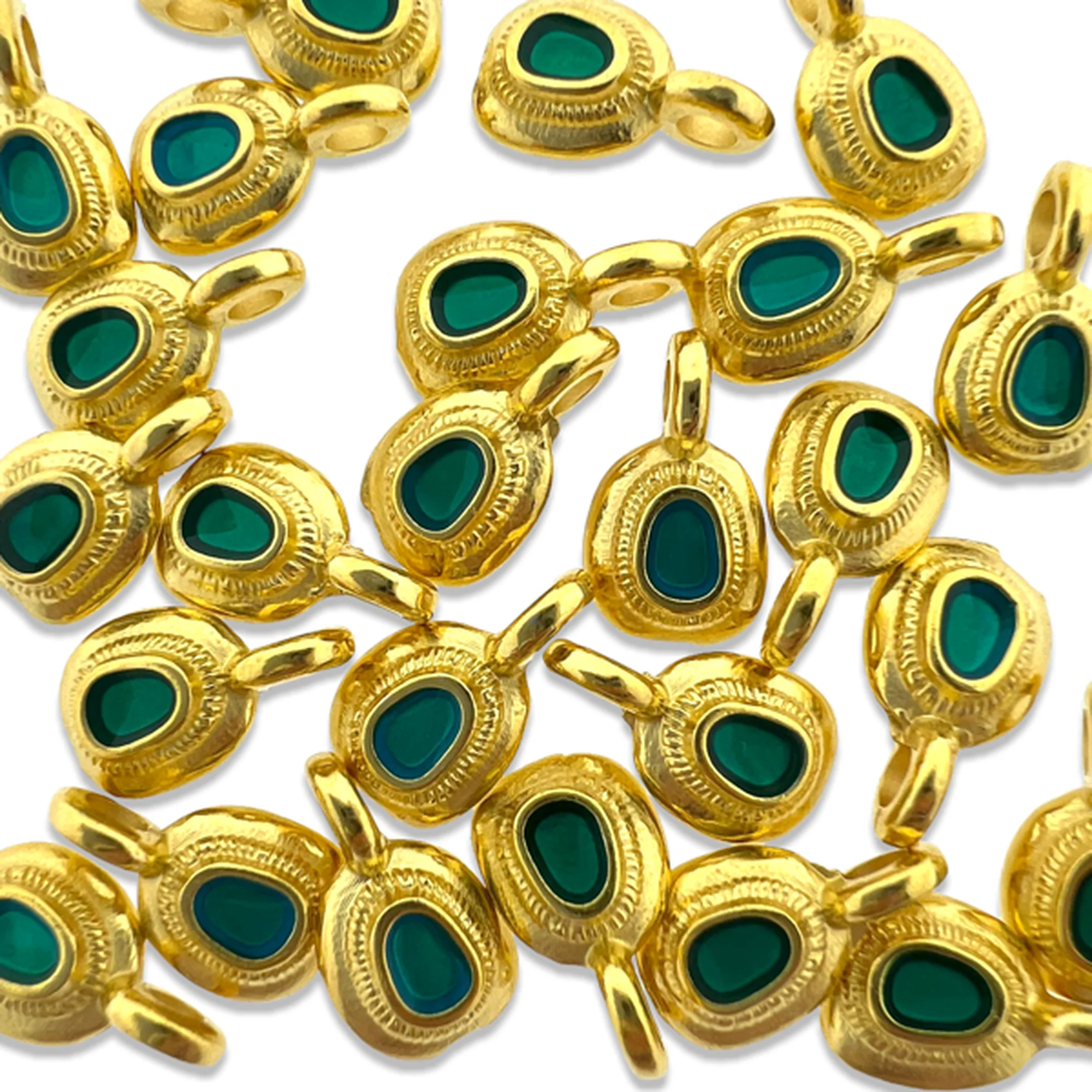 Bedel rond mini motief groen Goud 24K DQ 6x11mm - Image 2