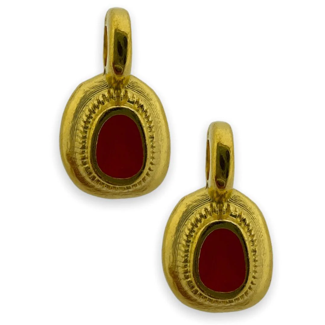 Bedel rond mini motief oranje rood Goud 24K DQ 6x11mm - Image 2