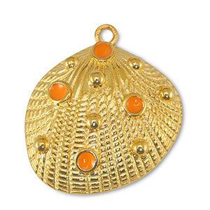Bedel schelp groot oranje/goud 28x30mm