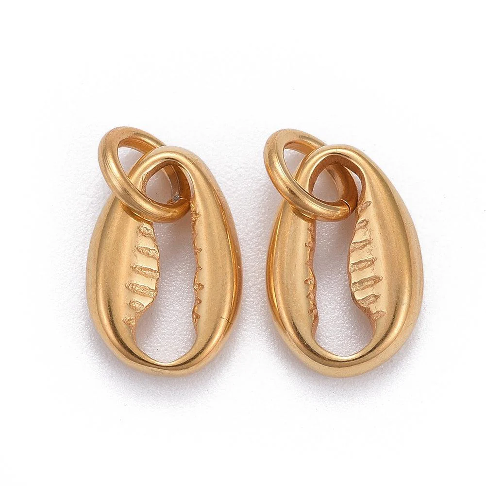 Bedel schelpje + ringetje RVS goud 12x7mm