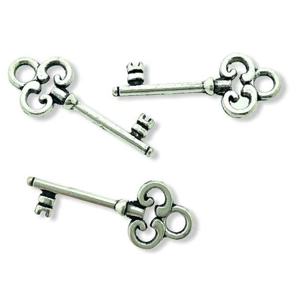 Bedel sleutel zilver 21x8mm - 8 stuks
