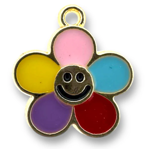 Bedel smiley bloem goud 15.5x14x2mm
